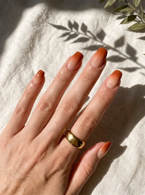 Inspiration baby boomer terracotta en dégradé sur ongles carrés longs